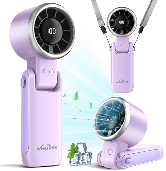 WHATOOK Portable Handheld Turbo Fan:12m/s Strong Wind 15000RPM High Speed Mini Fan, 4000mAh Battery Rechargeable Personal Fan with LED Display, 3 in 1 Foldable Fan for Travel Office Shopping, (Purple) - Image 9