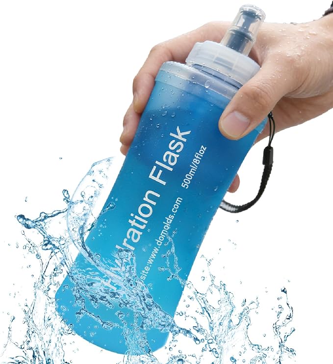 AXEN Collapsible Water Bottle with Filter for Hiking Travel, 500ml Blue | Foldable Design, Lightweight Portable Filtered Water Bottle, Soft Hydration Flask for Trail Hiking Running Outdoors by AXEN