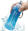 AXEN Collapsible Water Bottle with Filter for Hiking Travel, 500ml Blue | Foldable Design, Lightweight Portable Filtered Water Bottle, Soft Hydration Flask for Trail Hiking Running Outdoors by AXEN