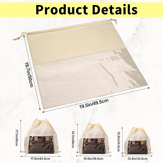 12 Pcs Shoe Bags for Travel, Beige Dust Bags for Handbags, 4 Size | Dustproof Drawstring Bags, Breathable Non Woven Fabric Storage Bag for Handbags Shoes Purses - Image 2