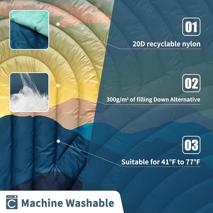 Puffy Camping Blanket,Large Camp Blanket Outdoor Camping Quilt Waterproof | Lightweight Printed Warm Packable Down Alternative Blanket for Camping,Traveling, Stadium, Hiking, Picnics - Image 4