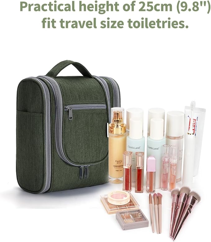 Narwey Small Hanging Travel Toiletry Bag Cosmetic Make up Organizer for Women and Men (Medium, Army Green) - Image 4