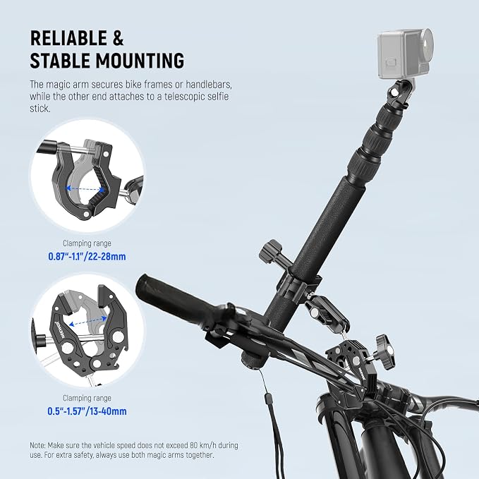 NEEWER Motorcycle Camera Mount Kit, Bicycle Handlebar Invisible Selfie Stick with Dual Ball Heads, Super Clamps, Action Camera Adapter Compatible with GoPro Insta360 DJI AKASO Action Cameras, GP-30 - Image 5