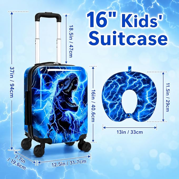 UFNDC Lightweight Hardshell Spinner Luggage Set for Kids 2PCS with Wheels - Airplane Approved Carry-On Suitcase for Boys Ages 3-10, Lightning Dinosaur Rolling Suitcases for Elementary Toddler Travel - Image 5