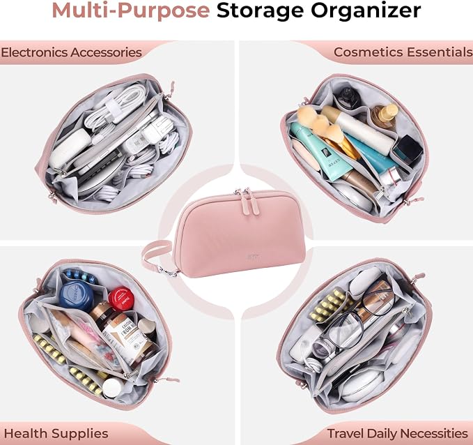 FYY Travel Cable Organizer - 8 Compartments, Lightweight, Water Repellent | With Wrist Strap, Portable Tech Pouch for Cord Charger, Travel and Business Trips Use, Soft Shell Nylon, Pink (Large) - Image 8