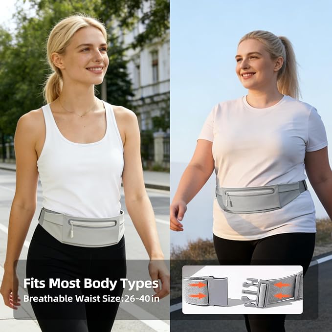 Slim Running Belt for Women Men,Phone Holder Waist Pack,Runners Fanny Pack | No-Bounce ,Sweat-Proof Pocket,Travel Money Pouch for Gym/Hiking/Cycling,Three pocket,Two Highly Reflective Strips - Image 4