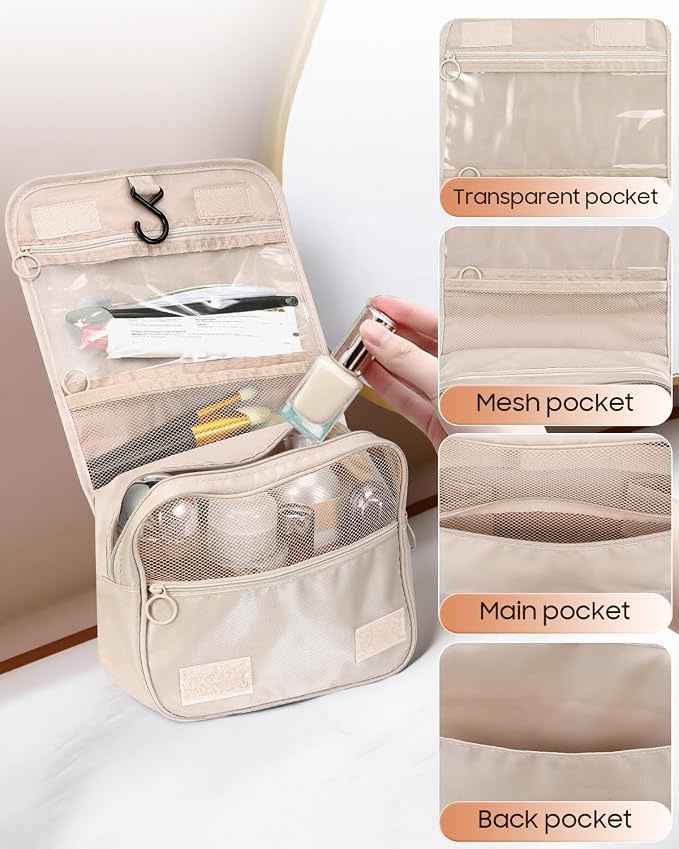 FINPAC Toiletry Bag, Large Capacity Hanging Makeup Bag | with Waterproof PVC Compartment, Travel Cosmetic Organizer for Women, Makeup Lovers, Cruise, Gym, and Family Trips - Image 5
