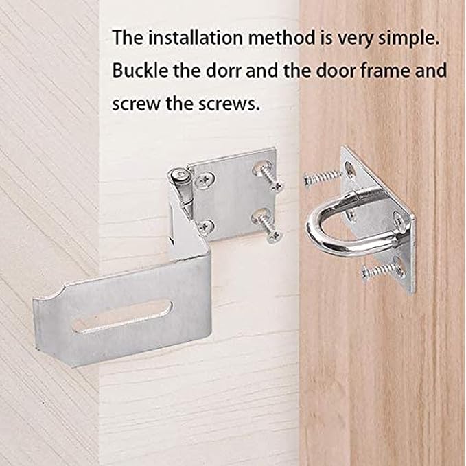 HOWDIA 4 Inch Door Hasp Latch 90 Degree, Stainless Steel Safety Right Angle Padlock Hasp Locking Latch Security Door Clasp Hasp Lock Latch for Push/Sliding/Barn Door, 2mm Thick, Brushed Silver - Image 3