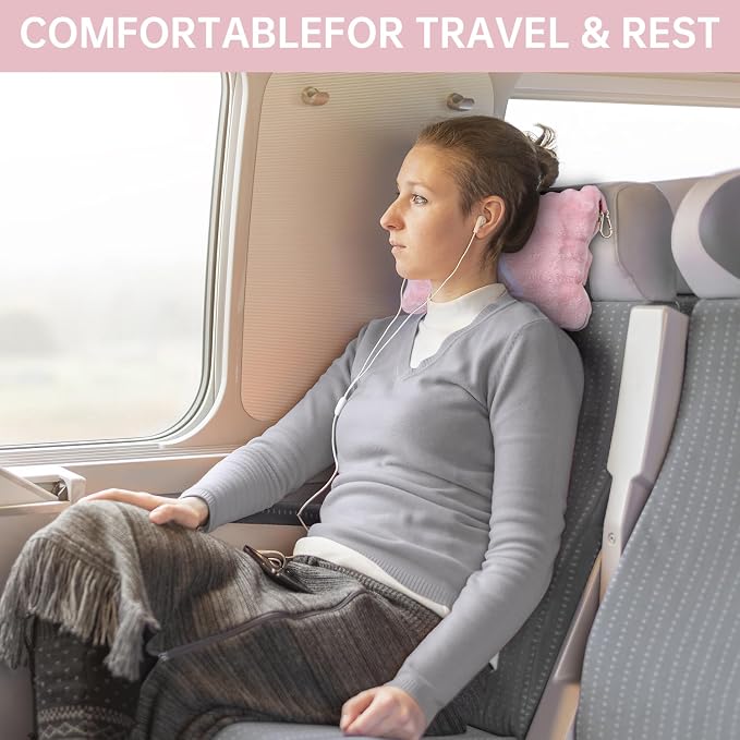 Travel Blanket and Pillow-2-in-1, Ultra-Soft&Compact, One-Piece Airplane Blanket with Hand Luggage Belt and Backpack Clip,Travelers Accessories Gifts, 61x43 Inches (Pink) - Image 3