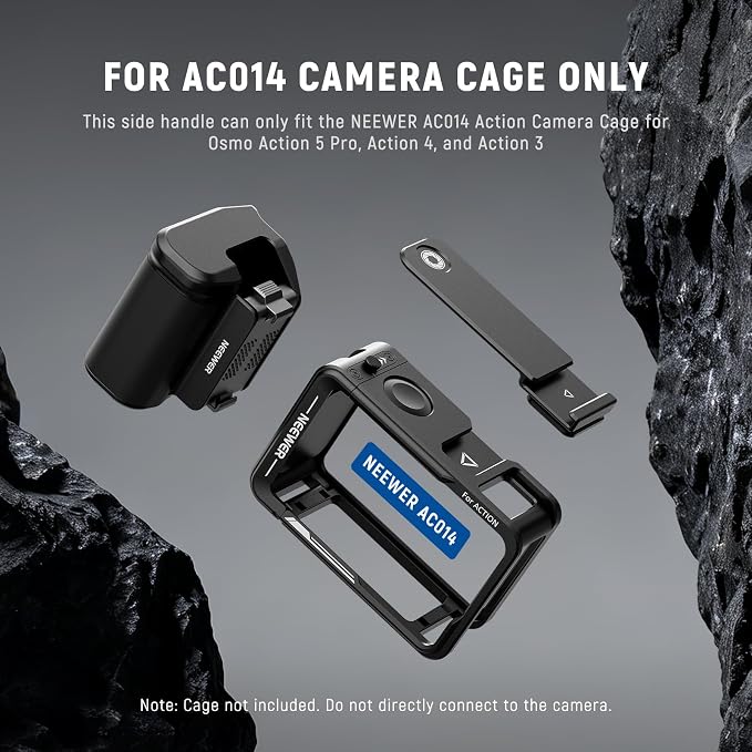 NEEWER AC034 Side Handle Only for AC014 Cage Compatible with DJI Osmo Action 5 Pro/4/3, Modular Quick Release Magnetic Action Camera Mount Adapter with Grip & Cold Shoe Shutter Extender Bar, Black - Image 2