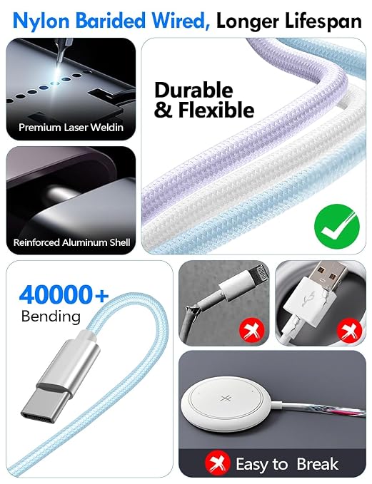 2Pack Travel Essentials for Apple Watch Charger,3-in-2 Multi Charging Cable | Cruise Vacation Camping Essentials for iPhone Charger,Type C/Lightning for iWatch,iPhone 17-12,Xbox Series X&S-5FT Blue - Image 5