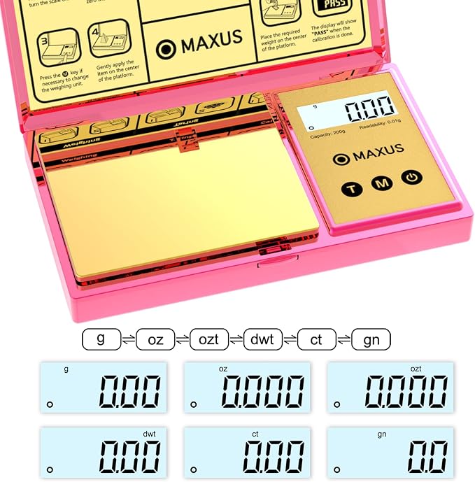 Digital Gram Scale with 200g x 0.01g Capacity | Stylish Pink Plated Shining Cover and Platform, Mini Pocket Scale for Food and Jewelry - Image 2