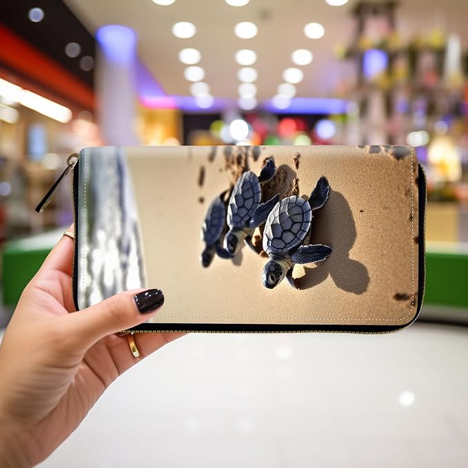 Wallet,Leather Long Wallet Suitable For Ladies And Teenagers - Detachable Wristband + RFID Travel Wallet With Card Slot - Beautiful Sea Turtle Beach - Image 4