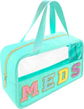 Bunliuys Chenille Letter Clear Makeup Bag Meds Patch, Travel Toiletry Makeup Bag with Handle, Nylon Waterproof Makeup Bags clear cosmetic bag, preppy patch makeup bag for Women (MEDS-Mint Green) by Bunliuys