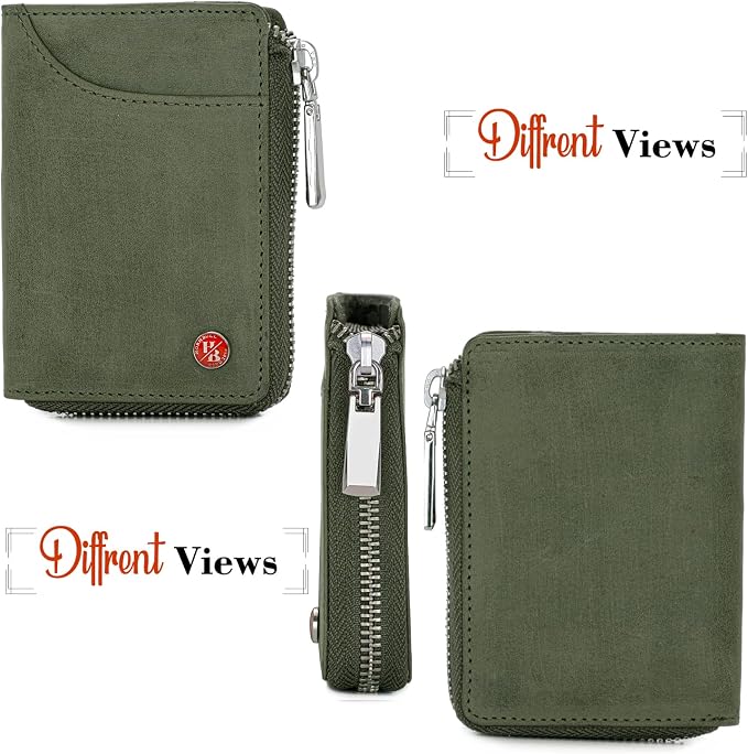 HORNBULL Steve RFID Blocking Leather Wallet for Men | Vertical Credit Debit Card Holder, Zip Around Wallet (Olive Card Holder) - Image 4