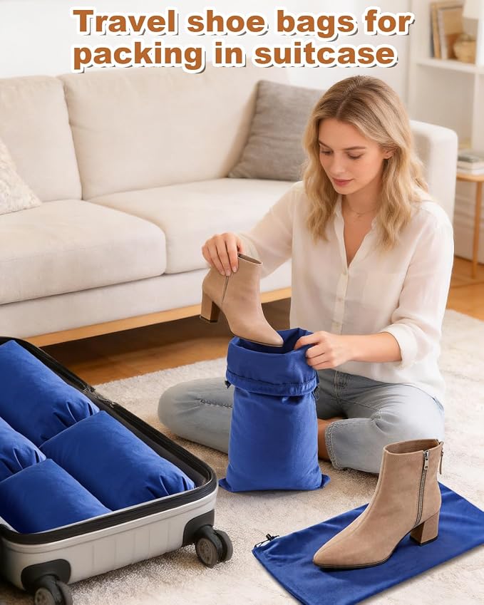 2 Pcs Single Shoe Bags for Travel, Velvet Bags, Palace Blue, 17.3x8.6 Inch | Washable & Reusable Travel Shoe Bags, Dustproof Shoe Bags with Drawstring Closure, Suitable for Travel, Home Storage - Image 5