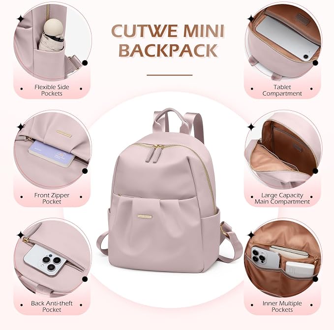 Small Backpack for Women Lightweight Mini Cute Back pack Daypack Purse fot Casual Daily Travel College Work,9.7 Inch,Greyish pink - Image 4