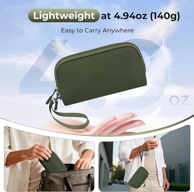 FYY Travel Cable Organizer - 8 Compartments, Lightweight, Water Repellent | With Wrist Strap, Portable Tech Pouch for Cord Charger, Travel and Business Trips Use, Soft Shell Nylon, Green (Large) - Image 2