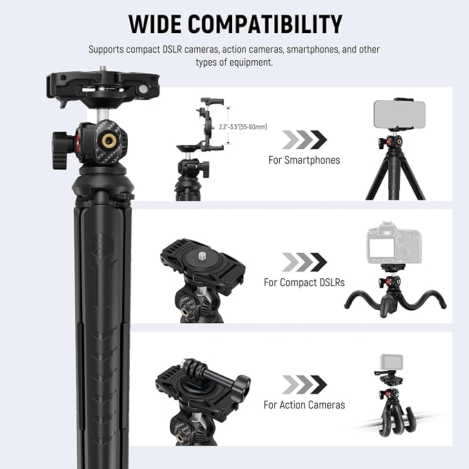NEEWER Tripod for iPhone with Remote, Mini Flexible Phone Tripod Stand | Vlog Selfie Stick, Phone Holder, Action Camera Adapter, Compatible with iPhone GoPro Insta360 Samsung Digital Camera, TP35 - Image 5