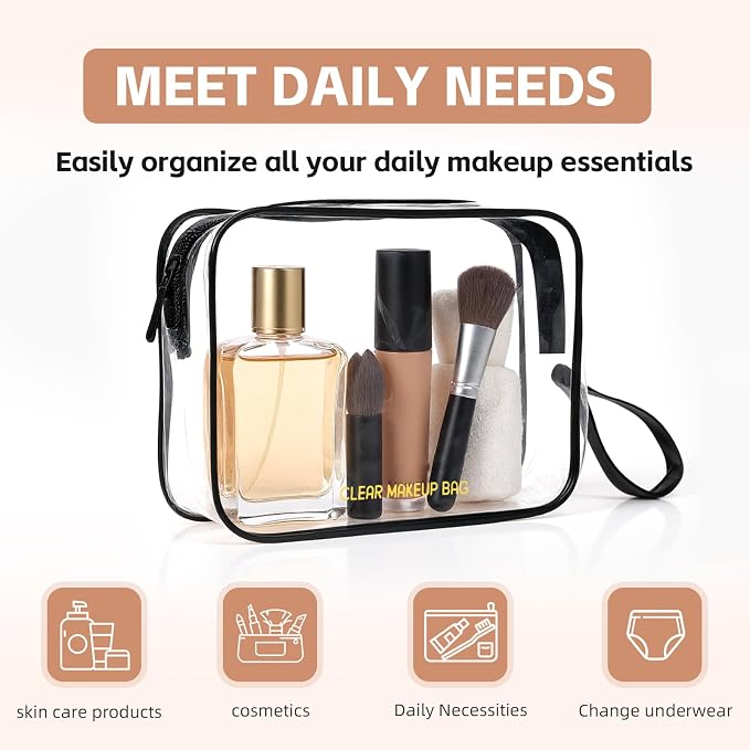 Icramsy Clear Makeup Bag,2 Pack TSA Approved Toiletry Bag for Women & Men | Portable Handheld Design, Waterproof, Airport Airline Compliant, Clear Toiletry Cosmetic Bag - Image 4