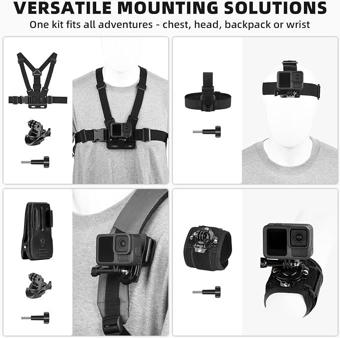 BRDRC Accessories Kit for GoPro, Head Chest Mount Strap Harness Backpack Clip Holder Wrist Strap, 360°Rotating Adapter + Quick Release for DJI Action 5 Pro 4 3, for Go Pro Hero Camera Accessory Bundle - Image 2