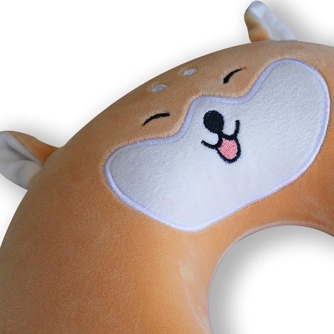 Cute Travel Pillow with Sleep Eye Mask Cartoon Headrest & Neck Pillow for Kids Boys & Girls, Teens, Travel Accessories for Airplane, Car, Recline, Home Use Memory Foam Flight - Cute Yellow Corgi - Image 6