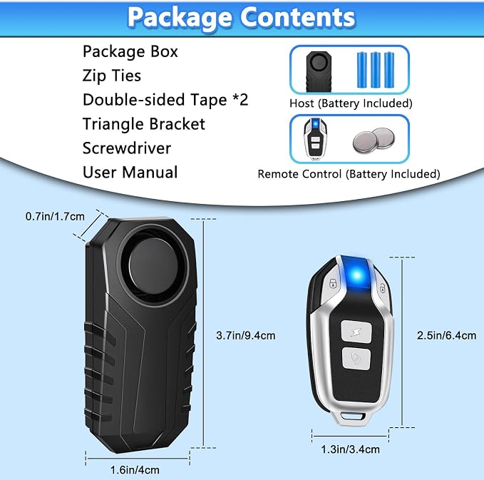 Wireless Bike Alarm with Blue Light Remote | 113dB Vibration Motion Sensor Alarm,IP65 Waterproof,7-Level Sensitivity,SOS Alert,for Bicycle,Motorcycle,Scooter - Image 8