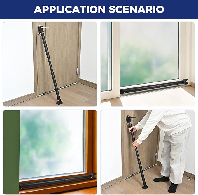Door Security Bar Door Stoppers Adjustable Sliding Glass Door Security Bar | Upgraded 2 in 1 Heavy Duty Door Jammer Patio Bar for Home, Apartment, Travel, School, Dorm - Image 7