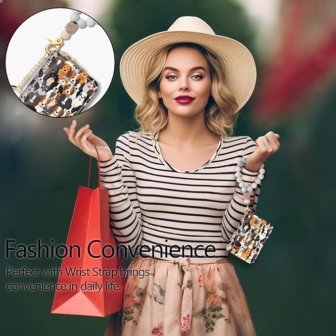 Blusabaca RFID Credit Card Holder Small Women Travel Wallet, Dog Puppy | Removable Keychain, Case with Zipper, Vegan PU Leather, Cash Coin Pocket, Business Accordion Purse, Ladies Female Gift - Image 2