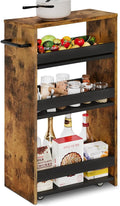 TEAMIX Slim Rolling Storage Cart, Wood 4-Tier Narrow Kitchen/Laundry Cart | 7.9"W Thin Cabinet with Wheels and Handle, Use as Spice Rack Next to Fridge, Laundry Room Organization Between Washer & Dryer by TEAMIX