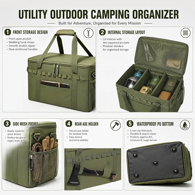 40L Waterproof 600D Camping Storage Bag Modular Organizer Outdoor Gear Kitchen Carry Case | 40L Large Capacity with Removable Dividers – Custom layout for camping cookware, tools & daily outdoor supplies - Image 5