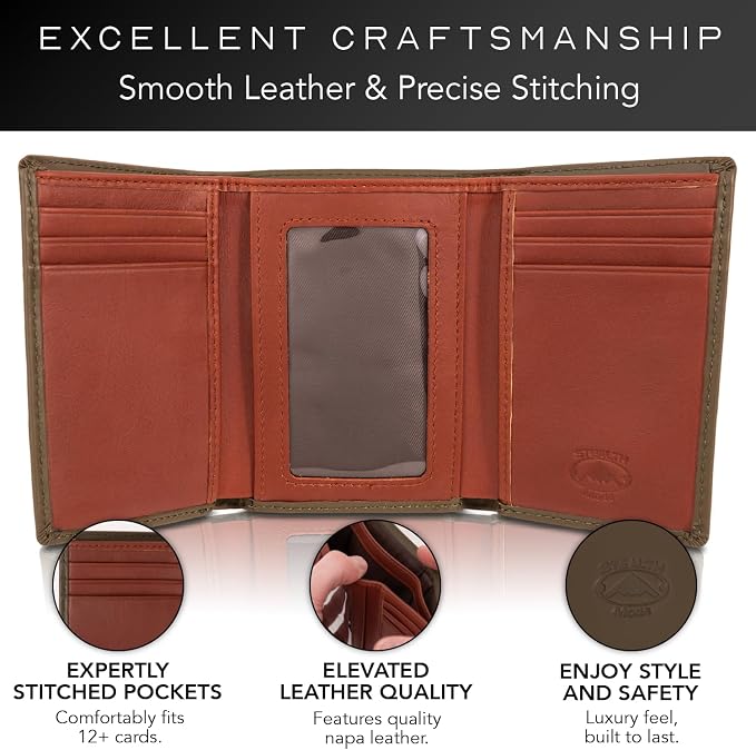 Stealth Mode Trifold Leather Wallet for Men with RFID Blocking (Camo) | Top Grain Napa Leather, 9 Card Slots, ID Window, Gift Box – Gift for Dad, Husband, or Son - Image 3