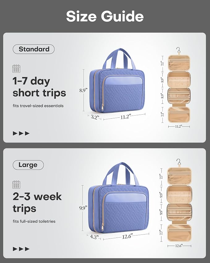 HOTOR Hanging Travel Toiletry Bag Women Men, Aegean-Blue, Large | Waterproof Makeup Bag Hanging Hook,Multiple Pockets,Travel Essentials,12.6 x 4.3 x 9.9inches - Image 4