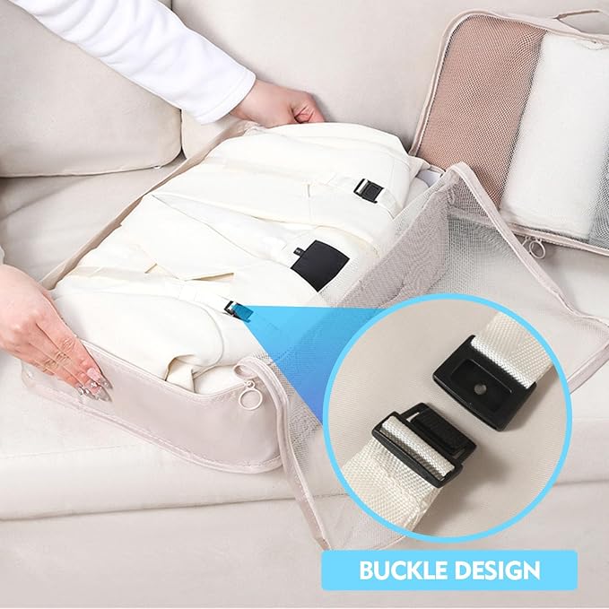 8 Set Packing Cubes for Suitcases, INVODA Travel Luggage Packing Organizers with Laundry Bag, Compression Storage Shoe Bag, Clothing Underwear Bag (Beige) - Image 4