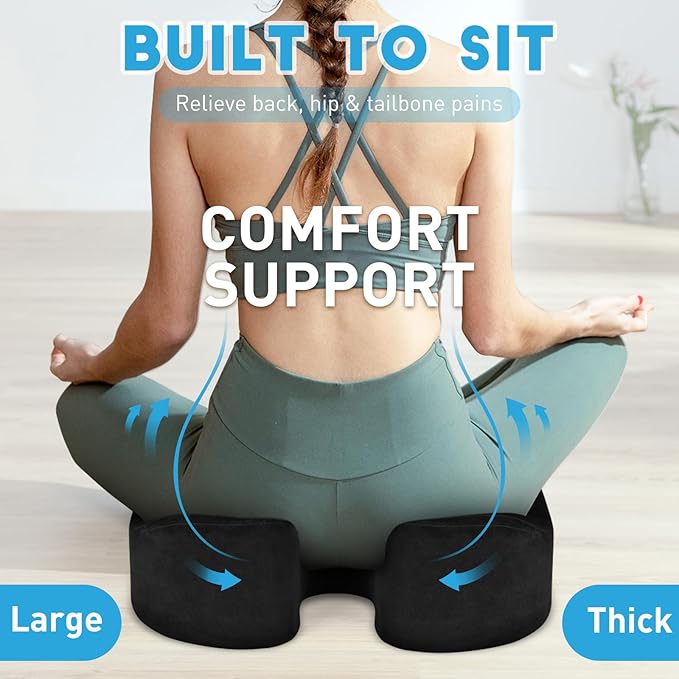 BlissTrends Thick Seat Cushion for Office Chair & Car Seat, XL, Black | 5.2in Memory Foam with Removable Velvet Cover, Ergonomic Tailbone & Sciatica Support for Pressure Relief and Long Sitting - Image 5