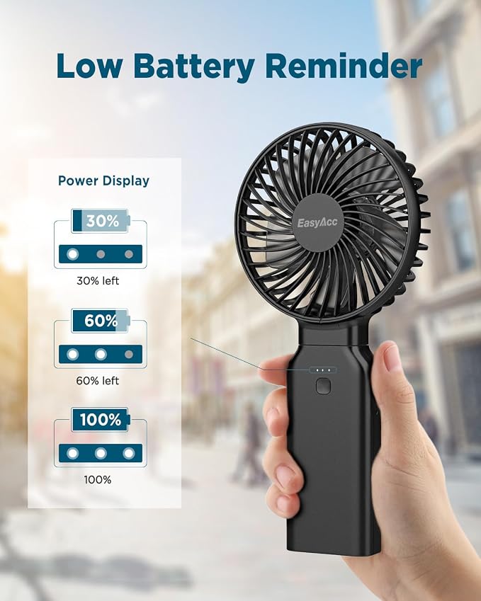 EasyAcc Portable Handheld Fan, 9000mAh + 53H Cooling Time+ ODM Durrable + with Hands-Free Camera Strap + Backup Power + 4 Speeds, Rechargeable Handheld Fan for Travel Outdoor - Image 8