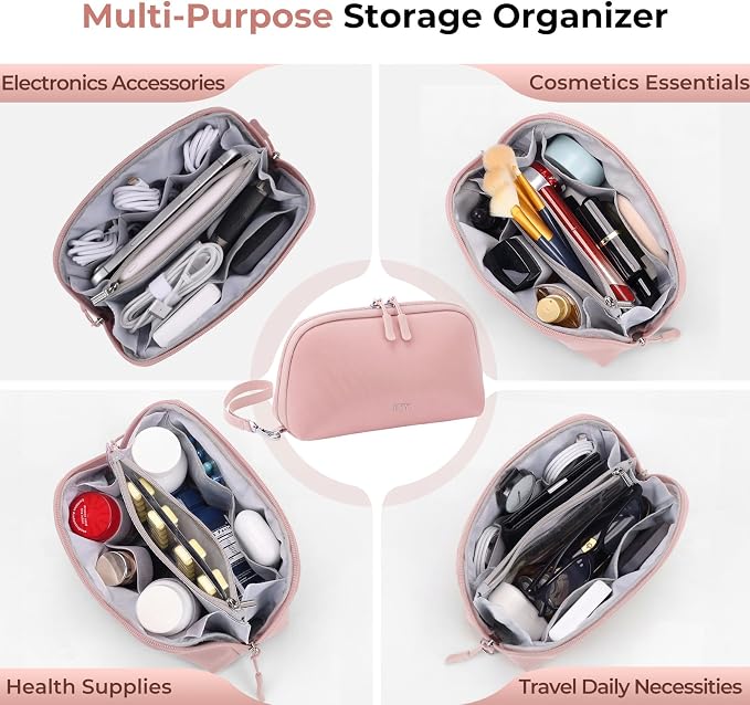 FYY Travel Cable Organizer - 8 Compartments, Lightweight, Water Repellent | With Wrist Strap, Portable Tech Pouch for Cord Charger, Travel and Business Trips Use, Soft Shell Nylon, Pink (Small) - Image 8