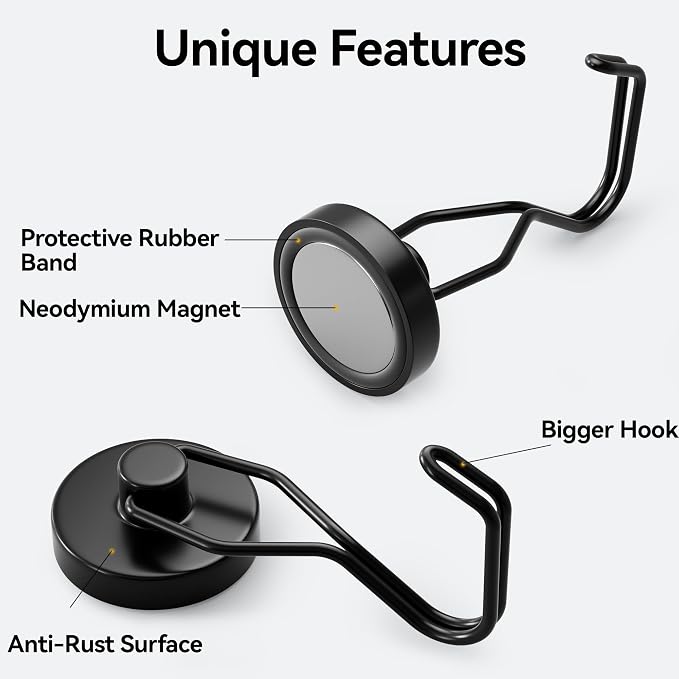 100lbs Magnetic Hooks, Heavy Duty Neodymium Magnet Hooks, Magnets for Cruise Cabins, Refrigerator, Grill, Garage, Kitchen, Hanging, Fridge, Outdoor, Key Holder, BBQ, Utensil Hangers, Oven - Image 2