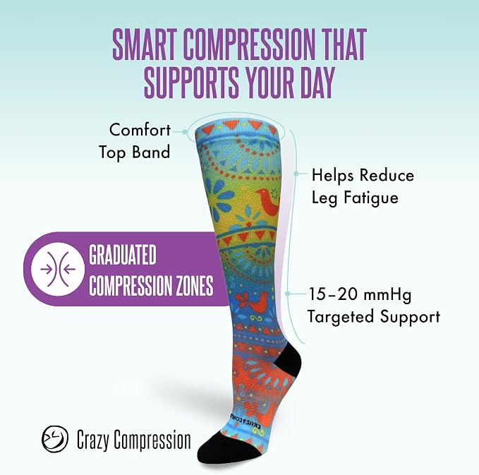 Crazy Compression Socks, Comfortable Support Socks for Recovery, Travel, Hiking, and Long-Hour Comfort w/Fun Designs - Image 3