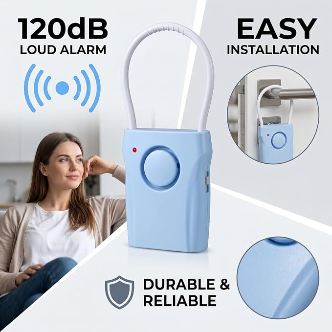 2 Pack Door Handle Alarm with Vibration Sensor | 120dB Siren, 3 Sensitivity Levels, Chime/Doorbell Mode, Portable Security for Travel, Hotel, Home, Apartment, Dorm - Image 3
