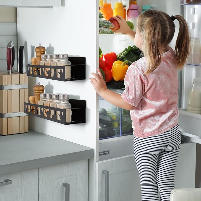 Beeveer 2 Pcs Magnetic Spice Rack for Refrigerator, Black Cat | Halloween Witch Kitchen Decor, Cat Lovers Gifts, Farmhouse Home Accessories, 2 Sizes Metal Storage Shelf for Fridge Spices - Image 2