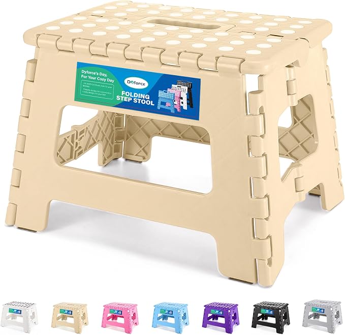 Dyforce Kids Step Stool 9 Inch, 300lbs Folding Step Stool for Toddler | Step stool for Khaki,Anti-slip Heavy Duty with Handle, Lightweight Foldable Foot Stool for Bathroom Kitchen Bedroom Outdoor by DyforceHomeDecorCOLTD