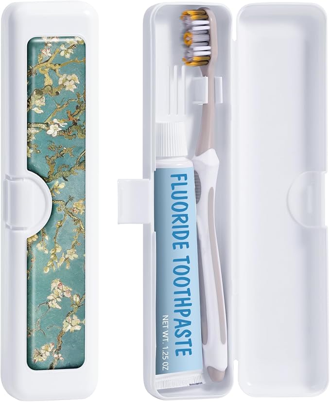 Toothbrush Travel Case - Colorful Pattern, Holder and Covers for Toothbrushes, Includes Tongue Scraper Case by Gerkia