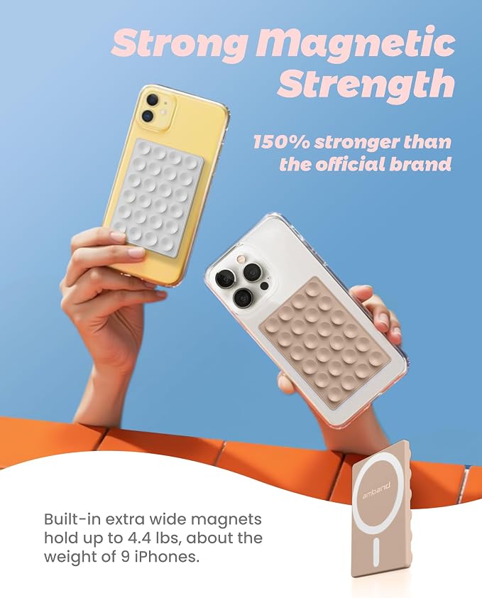 amBand Magnetic Suction Phone Mount Trendy Stocking Stuffers for Men Women Dad Mom Adults, Removable Brown Octo Cup Buddy Sticky Holder for Hands-Free Selfie/Video, Milk Tea - Image 3