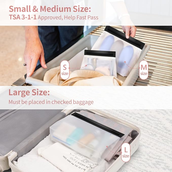 Clear Makeup Bag Travel- TSA Approved Toiletry Bag, 2L+2M, Black | Sturdy Food-Grade PEVA, Leakproof & Sealed, Reusable with Flat Bottom, Medium for Quart Carry-On, Large Checked-Luggage - Image 4