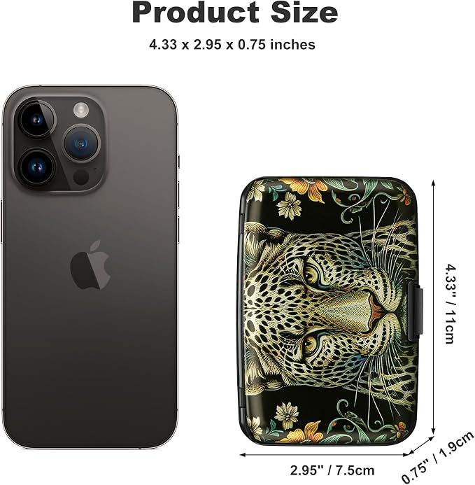 Mini RFID Aluminum Wallet Credit Cards Holder Business Card Case Metal ID Case for Men Women(Black Leopard) - Image 4