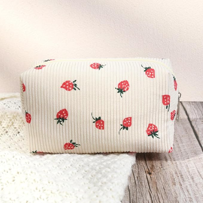 SOIDRAM 2 Pcs Cute Makeup Bag Large Cosmetic Bag Toiletry Bag Makeup Pouch Travel Bag Organizer Cute Makeup Brushes Aesthetic Accessories Storage Bag for Women Strawberry Beige - Image 6