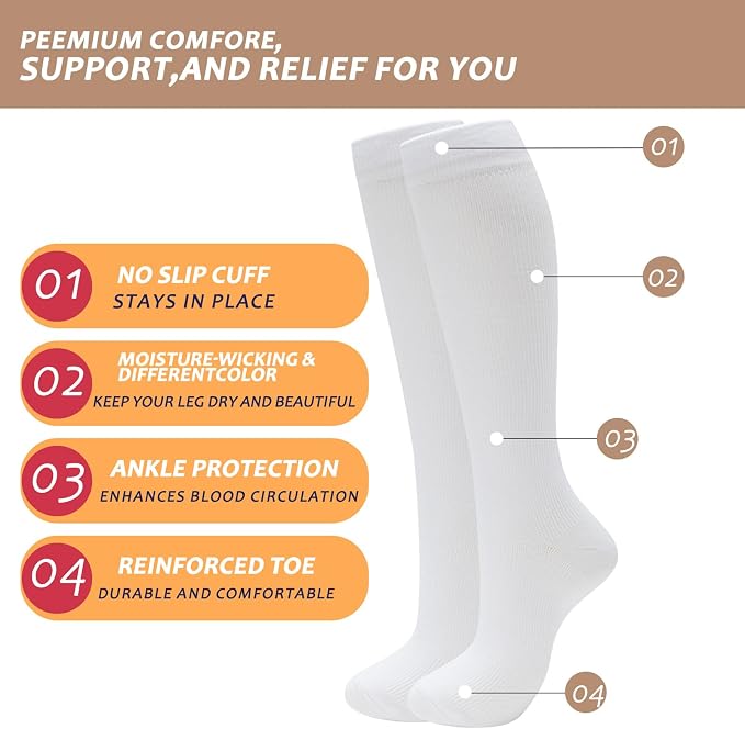 fenglaoda 6 Pairs Compression Socks for Women & Men Knee High Cute Circulation Socks for Nurse Pregnant Travel Athletic - Image 5