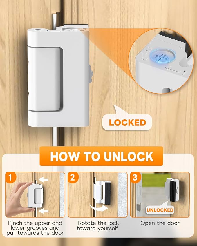 Portable Door Lock for Travel, Adjustable No Drilling Door Reinforcement Lock, Extra Latch Stopper for Hotel Room, Home Apartment, Inward Swing Door - Family & Travelers Security (White-2PCS) - Image 6