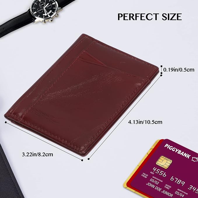 Unaone Slim Minimalist Wallet - Premium Leather RFID Blocking Front Pocket Wallets with 8 Card Slots and 2 ID Window, Wine Red - Image 3